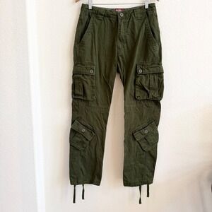 Matchstick Mens Olive Green Multi Pocket Cargo Pants 32x29 Military Tactical